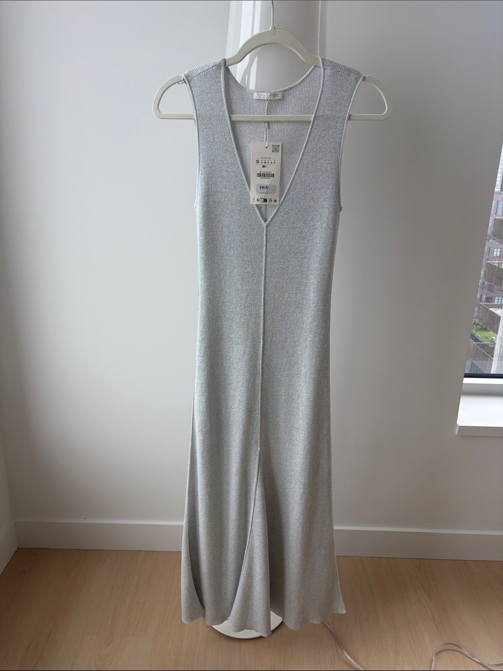 Zara Silver Sleeveless V-Neck Maxi Dress